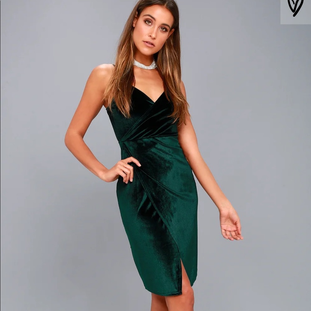 Lulus green velvet bodycon dress, M